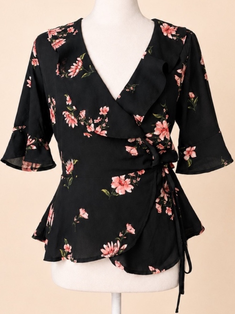 Lydelle Floral  Wrap Ruffle Peplum Blouse NWOT
